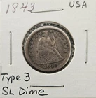 1843-P Seated Liberty Dime.  VF+.  Type 3 Obverse Stars. Free Shipping.