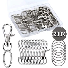 200-Pcs Metal Swivel Lanyard Snap Hook Lobster Claw Clasp and Keychain Rings