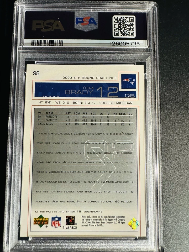 2002 Upper Deck - Tom Brady #98 - Imagem 2 de 2