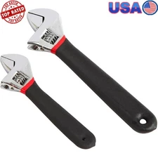 2-Piece Adjustable Wrench Set Comfort Grip Heavy Duty Steel Repair Maintenance