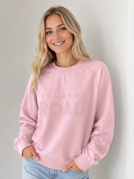 Country Road Light Pink Crew Neck Logo Cotton Sweatshirt Jumper Pullover  Sz XS