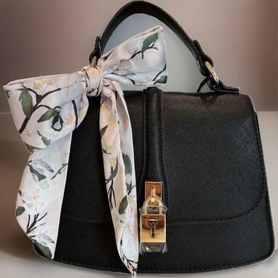 Ted Baker Black Small Top Handle Crossbody Bag Scarf Gold Hardware Bag Charm NWT