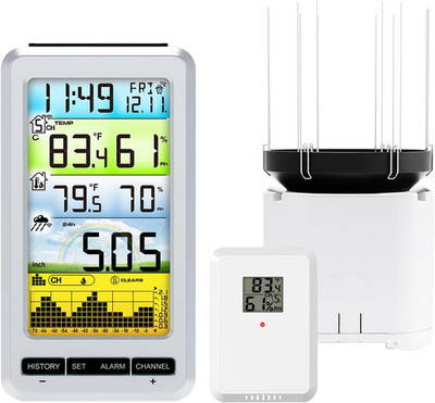 Urageuxy Rain Gauge Wireless Indoor Outdoor Thermometer with Color Display Scree