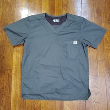 Carhartt Shirt Mens Small Green V Neck Pocket Workwear Ripstop Scrub Top Classic