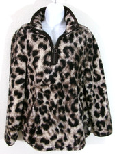 Cozy Sherpa 1/4 Zip Fleece Pullover Women  s Sz. M Jacket - Brown Animal Print