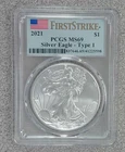 2021 Type 1 BU 1 oz. .999 American Silver Eagle PCGS MS69 (598)