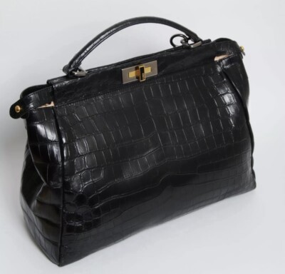 Fendi Peekaboo Authentic Crocodile Satchel Handbag, Size Large