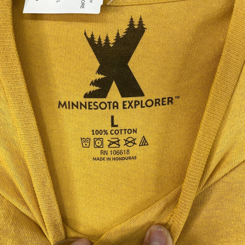 Camisa masculina Minnesota Explorer tamanho grande amarela manga curta 100% algodão nova - Imagem 3 de 4