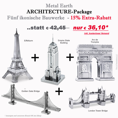 METAL EARTH - Eiffelturm/Empire State/Tower Bridge/Go.GateBridge/Arc de Triomphe