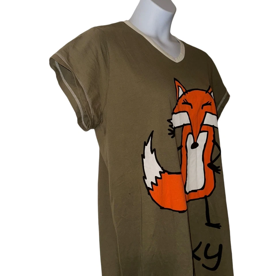Lazy One Foxy Night Shirt Gown Womens L XL Pajamas Fox Green Knit PJs Zion - Image 4 of 4