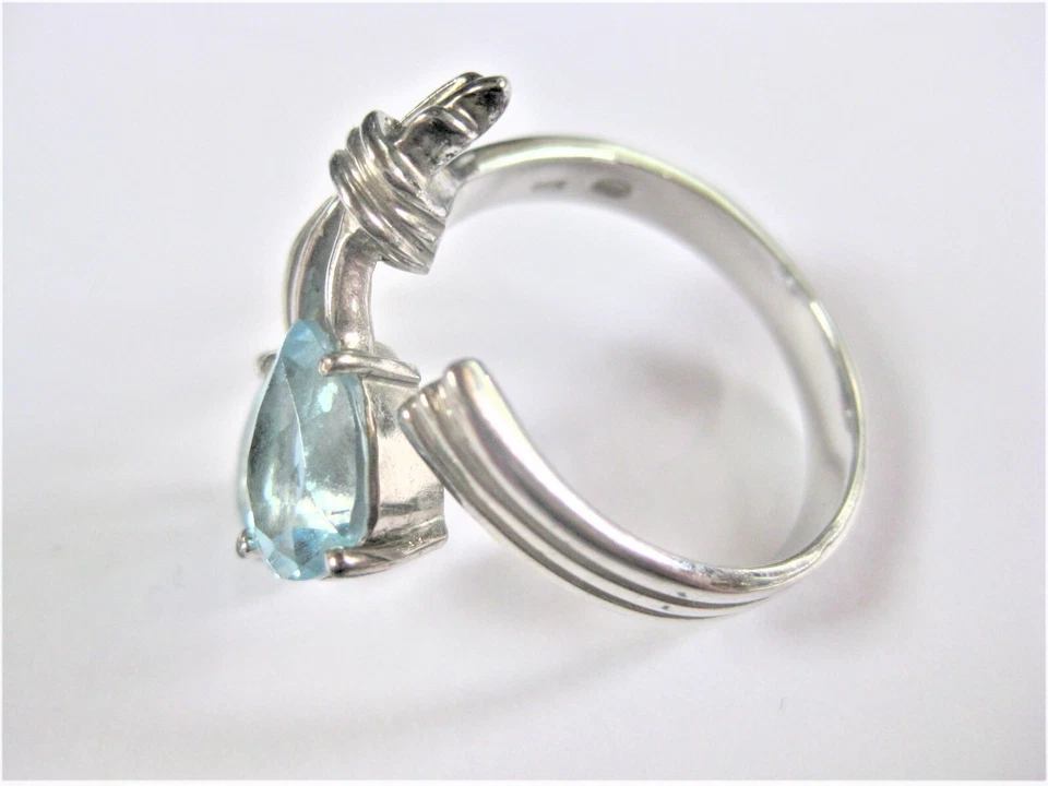 Anello Argento 925 Con Topazio Blu, 7,3 G - Immagine 2 di 3