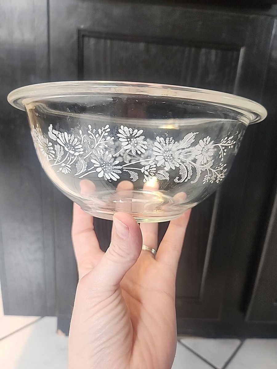 Vintage PYREX Clear Glass Nesting Mixing Bowl #322 White Lace