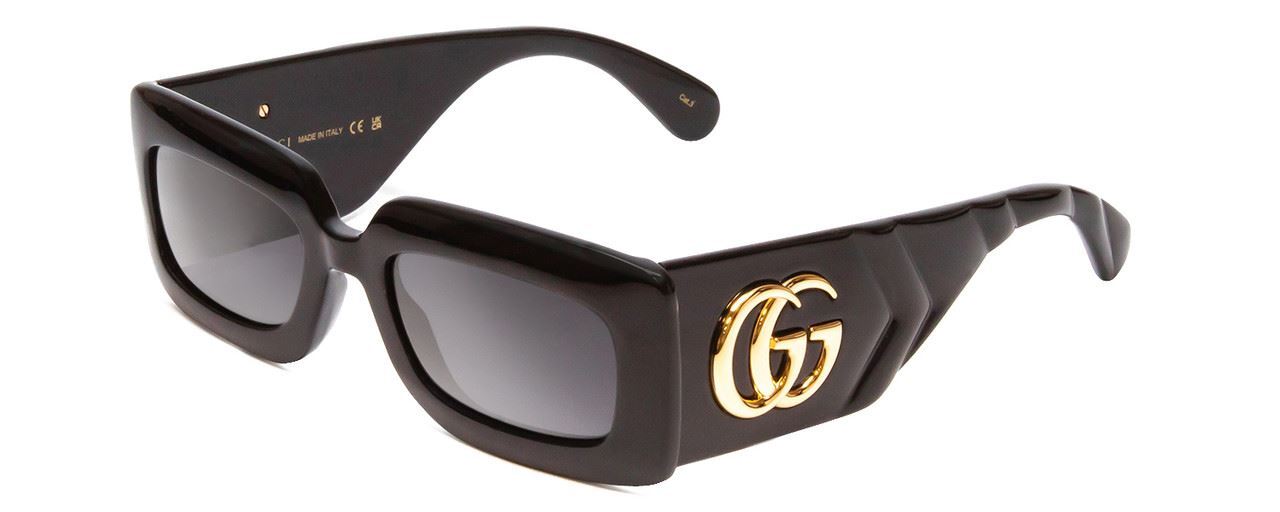 GUCCI GG0811S Ladies Rectangle Designer Sunglasses in Gloss Black Gold