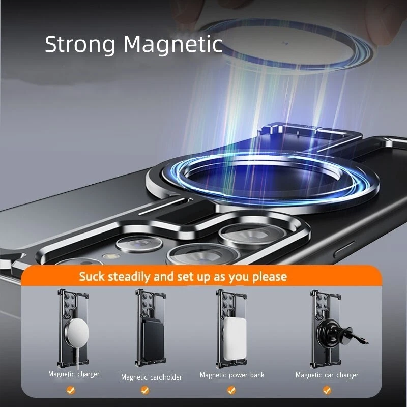 Magnetic Aluminum Metal Frameless Bumper Stand Case For Samsung S25 S24 Ultra + - 第 5 张/共 18 张