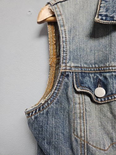 Y2K Retro Miss Sixty Dark Blue Distressed Denim Sleeveless Jacket Dress Size L - Picture 6 of 18
