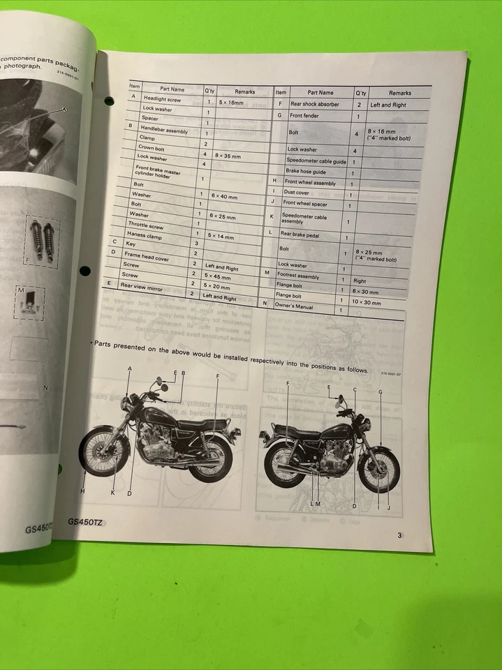 Suzuki GS450 TZ OEM factory ASSEMBLY & PRE-DELIVERY SERVICE GUIDE GS450TZ - Image 3 of 3