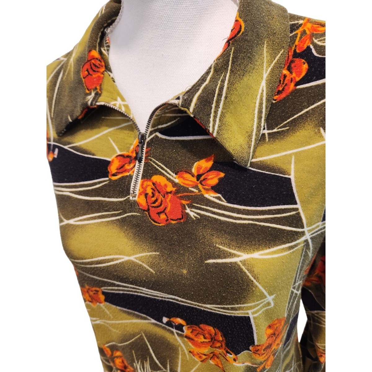 Vintage 70s Long Sleeve Green Orange Half Zip Shirt L Dagger Vintage 70s Long Sleeve Green Orange Half Zip Shirt L Dagger