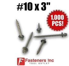 (1,000) INTERCORP PGA1048 #10 X 3" Pole Gripper Roofing Screws W/ Rubber Washer
