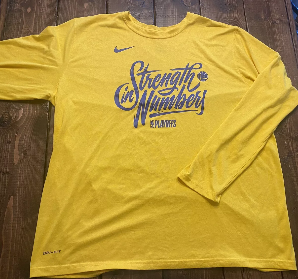 Nike Dri-Fit GS Warriors In Numbers Playoffs Yellow T-Shirt Size XXL |