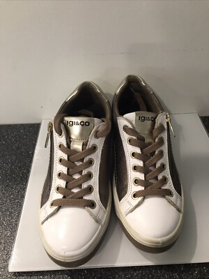 Igi & Co 4668811 Leather Zipper Sneaker - Bronze / White Made in Italy EU 35