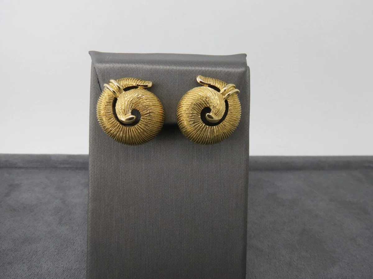 Vintage Monet Clip Earrings Swirl Pattern Luxury Gold Tone