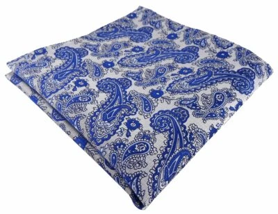 TigerTie Designer Einstecktuch in blau silber Paisley gemustert - Gr. 30 x 30 cm
