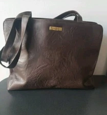 Jaclyn Smith Large 12x15 Brown Leather Laptop Multipurpose Carry Tote Bag