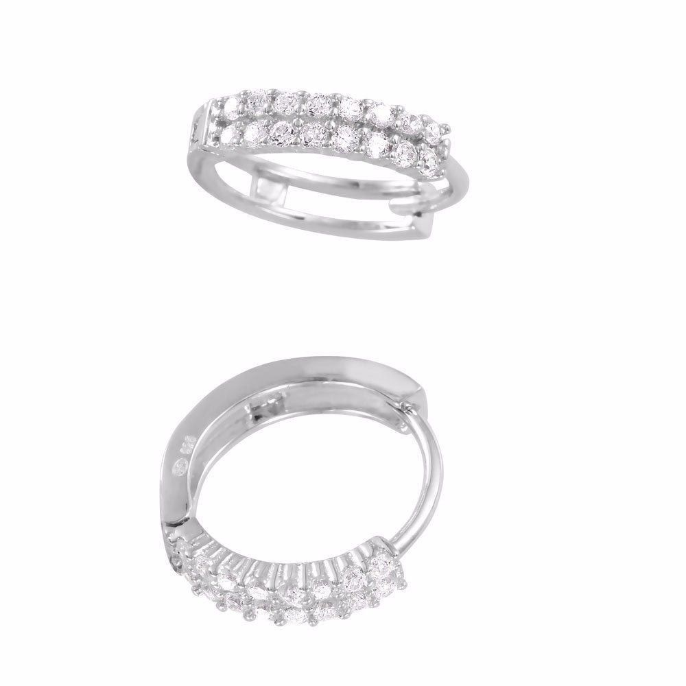 925 Sterling Silver Hinged Huggie Earrings with Simulated Diamond Accents