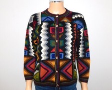 100 Baby Alpaca Handknit Geo Cardigan With Painted Buttons - Sz S