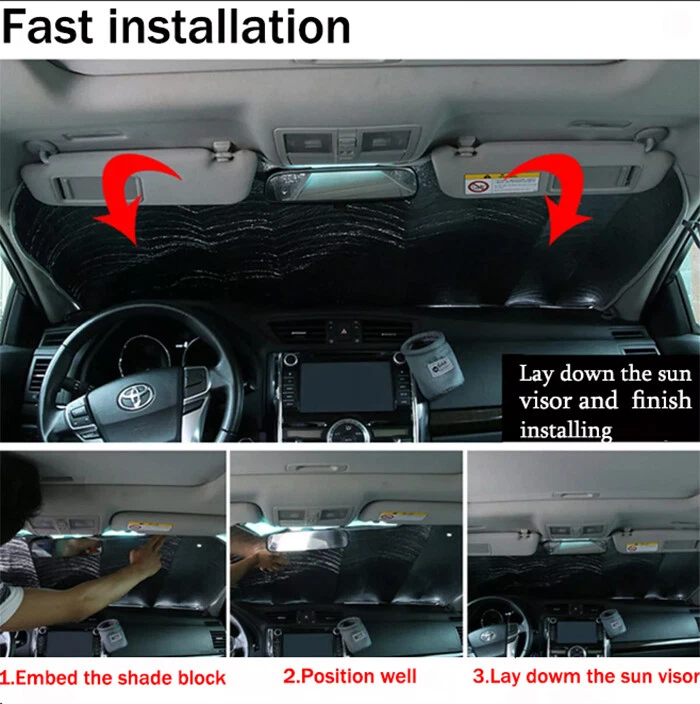 Cartoon Eyes Car Windshield Sun Visor Sunshade Cover Aluminium Foil Black - Image 3 of 4