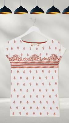 Ex Fat Face Damen Kurzarm Ivy Woodblock Geo T-Shirt Ivory (etwas defekt)