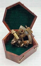 Nautical Brass Antique 5" Sextant Kelvin and Hughes 1917 Sextant with Wooden Box