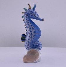 Herend Sea Horse Figurine Blue Fishnet Porcelain Hand Painted Hungary New