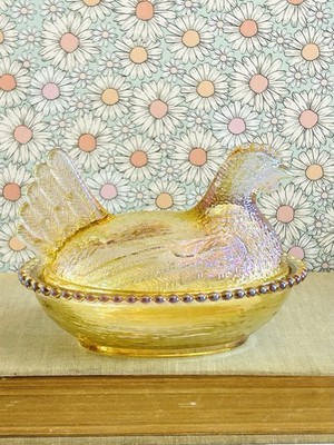 Gold Carnival Hen On Nest Original Rose's Closet, Small Indiana Style