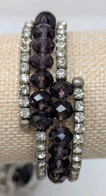 Vintage Amethyst Purple Crystal Tennis Bracelet Rhinestone Silver Tone
