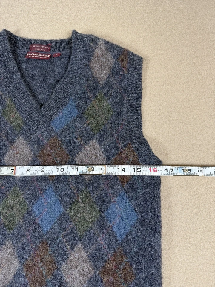Chaleco Suéter Vintage Chaps Ralph Lauren Shetland 100% Lana Gris Argyle Talla S Foto 3 de 4