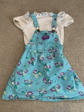 Vintage OshKosh B'gosh Floral Cotton Jumper Dress w/ Shirt Toddler Girl Size 6