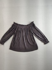 Banana Republic Women Blouse Top S Charcoal Gray Off Shoulder Pleated Relaxed