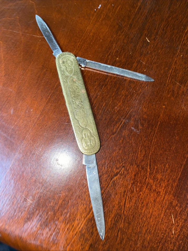 Vintage German Brass Pen Knife Inox Solingen Pocket Knife Collectible 3 Blade - Image 4 of 4