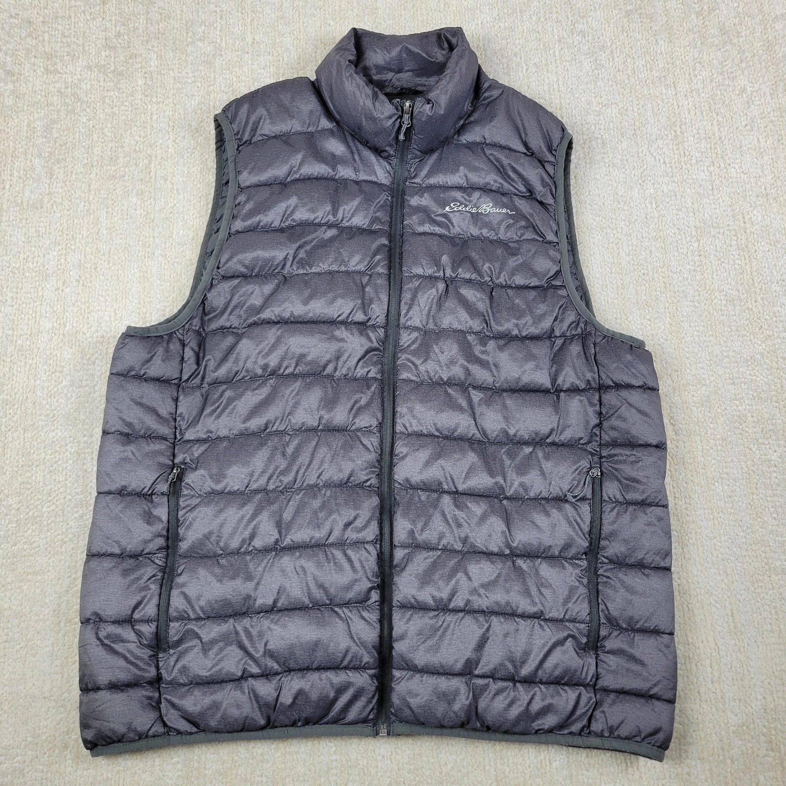Eddie Bauer Puffer Vest Mens XL Gray Full Zip Quilted Packable Lightweight Coat