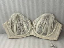 Vintage 1950s Strapless Lace Bra, Underwire 34C Ivory, Corde de Parie NWT