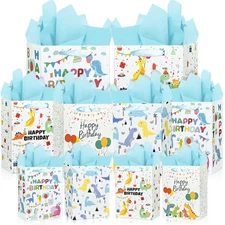 Best 10PCS Assorted Sizes Dinosaur Happy Birthday Gift Bag Set with Handles and