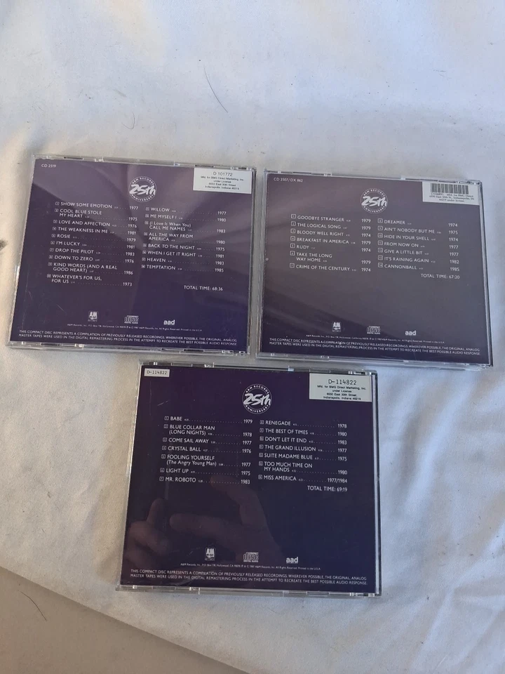 A&M Records “Classics” 25th Anniversary Lot (3 CDs) – Styx, Supertramp, Joan... Foto 3 de 3