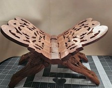 VINTAGE FOLDING WOODEN HAND CARVED BOOK REST, FLORAL