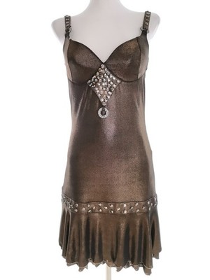 ZIZZI Damen Ausgestelltes Kleid Gr. M Khaki Ärmellos Pailletten Midi