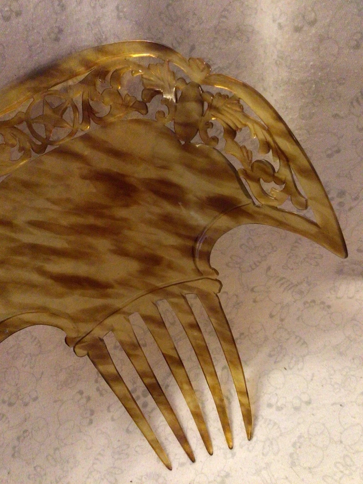 Beautiful Huge Antique Edwardian Tiara Hair Comb Bakelite Faux Tortoiseshell - image 4 of 4
