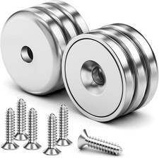 6 Pack 70LBS Neodymium Round Base Cup Magnets Silver Stainless Steel Countersunk