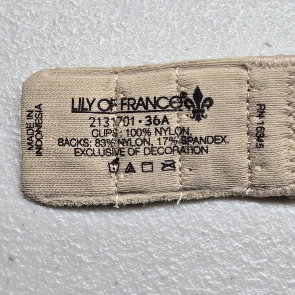 Sujetador Lily Of France para mujer 36A beige floral camiseta con aros lazo de encaje Foto 3 de 4