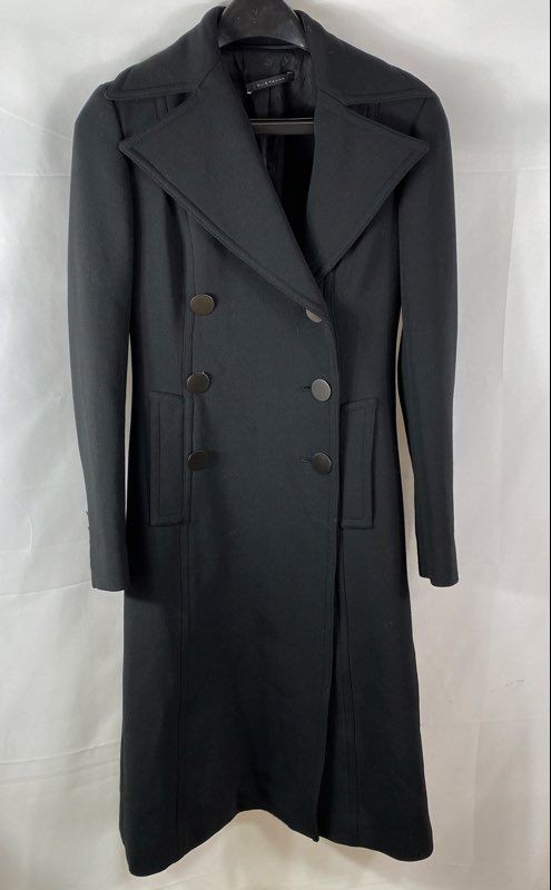 Elie Tahari Women's Monte Azuru Black Double Breasted Structured Long Coat Sz 36