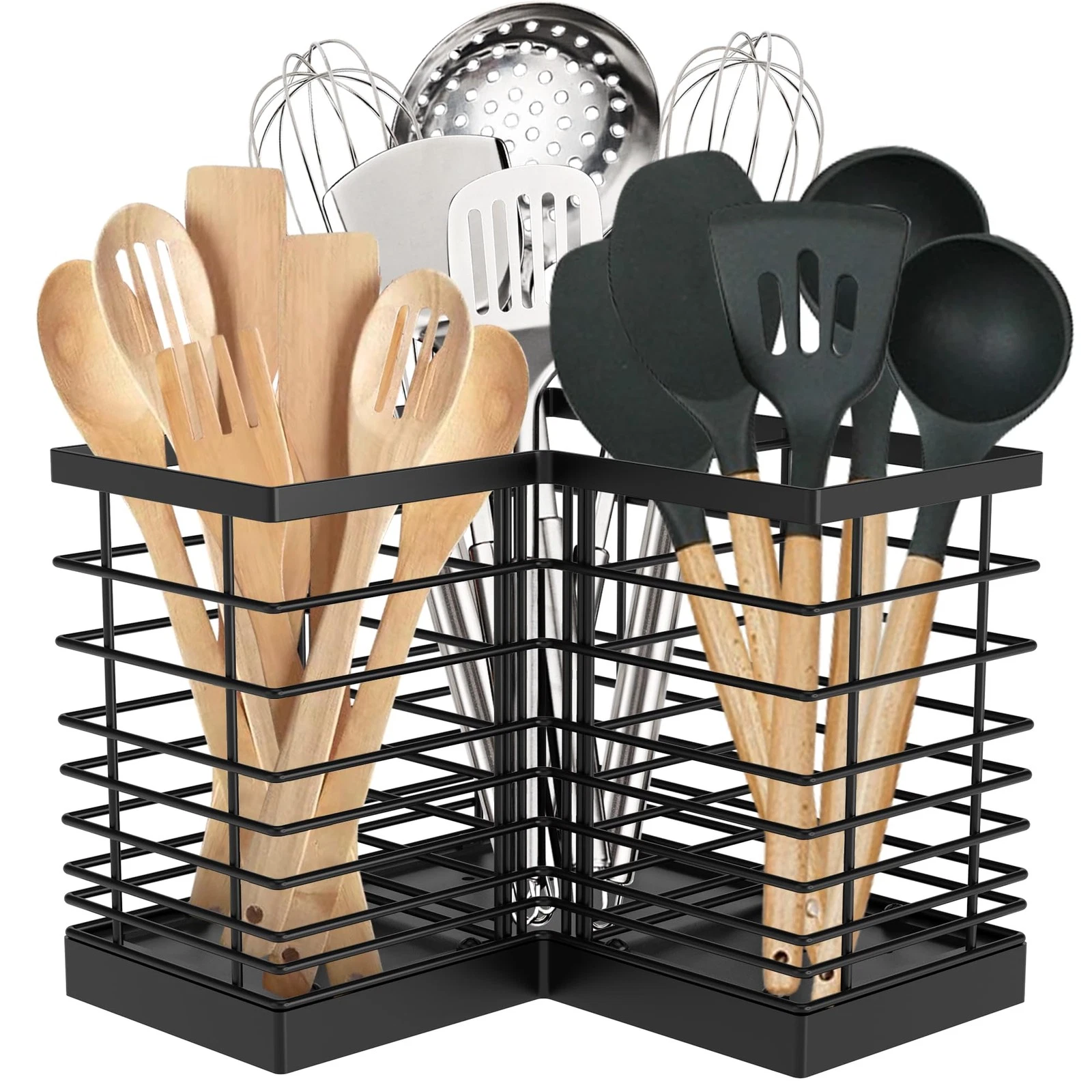 Extra Large Kitchen Utensil Holder with 3 Compartments, Spatula Holder for Ki...